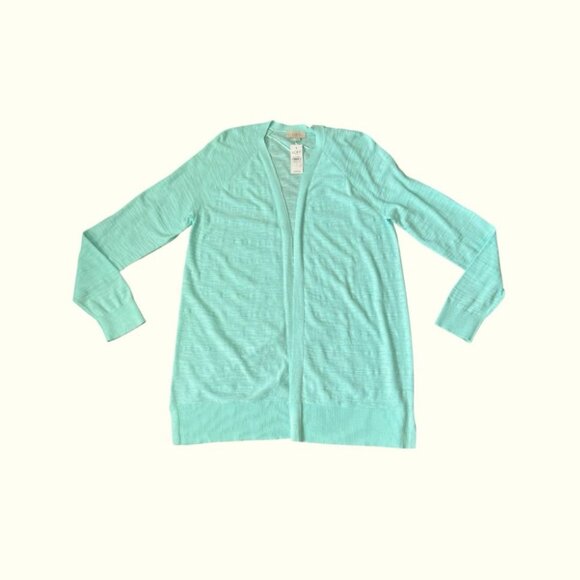 NWT Loft Outlet Mint Green Slub Cotton Open Front Sweater Cardigan Large Reg $49 - Picture 6 of 13